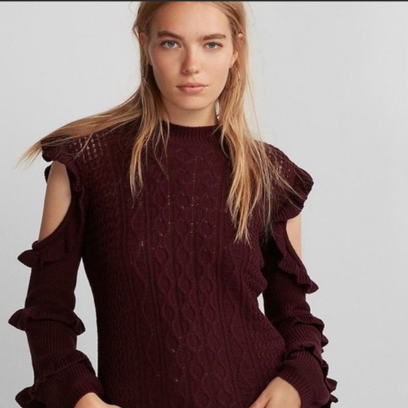Express Sweaters - Express Cold Shoulder Ruffle Sweater